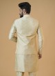 Golden Cream Thread Embroidered Nehru Jacket Set